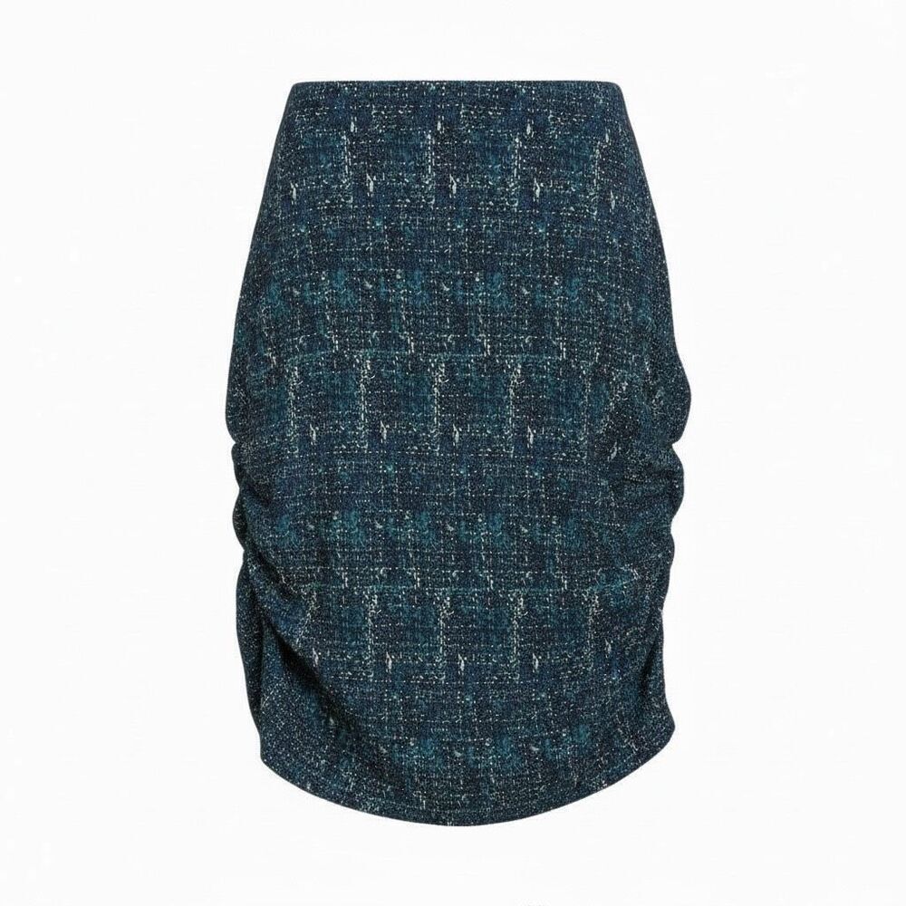 V. Vanessa Williams Printed Abstract Ruched Pull-on  Skirt Blue 2X